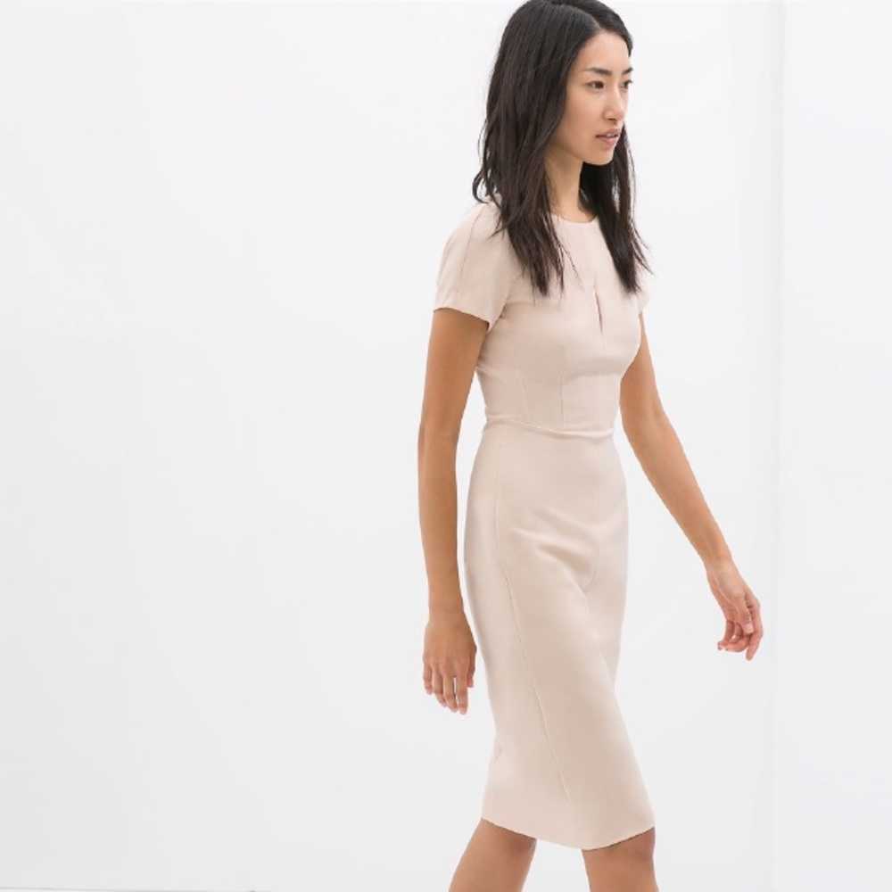 Zara-Blush Pink Pencil Dress with Key-hole